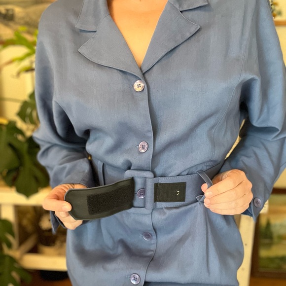 Vintage Wild Rose Periwinkle Blue Button Front Dress With Matching Belt - Picture 4 of 7